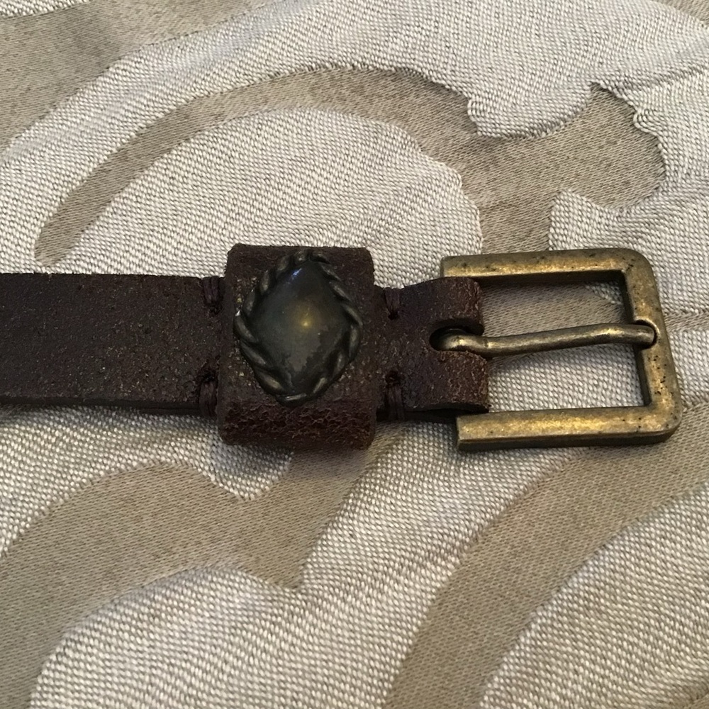Frye Dark Brown Leather Belt with Brass Buckle